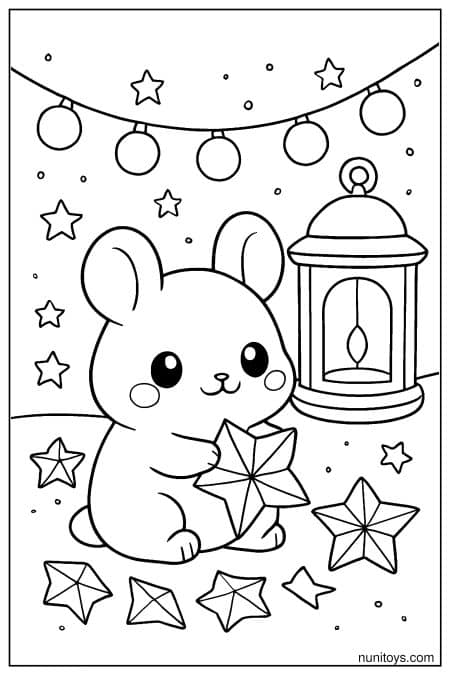 Kawaii Pika Making Paper Stars Coloring Page