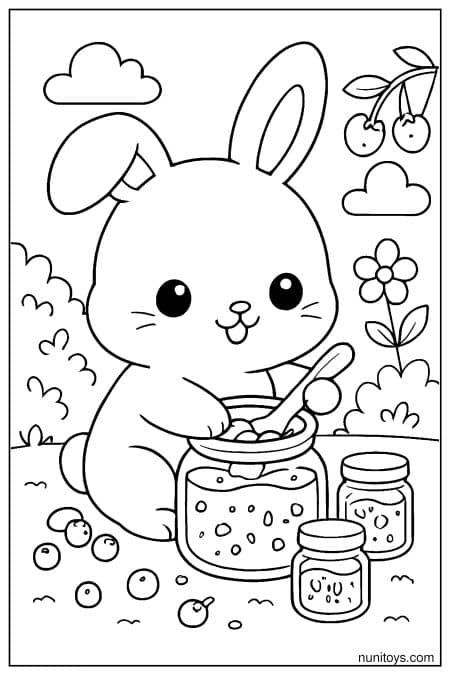 Kawaii Pika Making Berry Jam Coloring Sheet