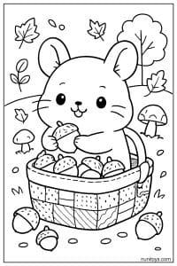 Kawaii Pika Collecting Acorns Coloring Page