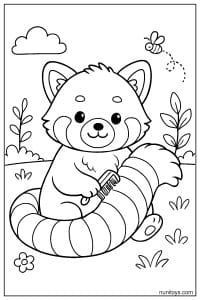 Kawaii Red Panda Brushing Its Tail Coloring Sheet