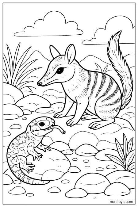 Numbat Meeting a Goanna in the Outback Coloring Sheet