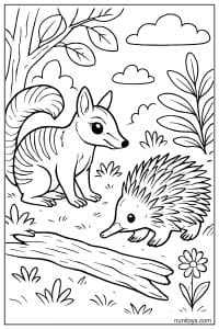 Numbat Meeting an Echidna by a Fallen Log Coloring Page