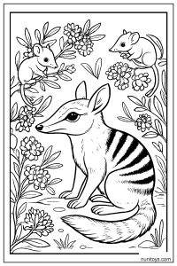 Numbat with Possums in Flowering Branches Coloring Page