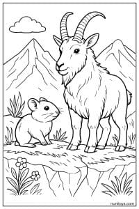 Pika with a Mountain Goat Coloring Sheet