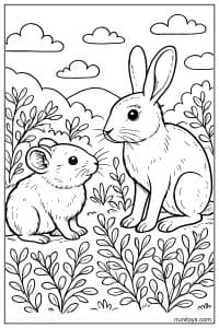 Pika Meeting a Hare in Alpine Plants Coloring Page