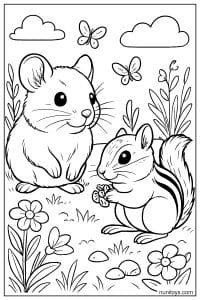 Pika Meeting a Chipmunk in a Meadow Coloring Sheet