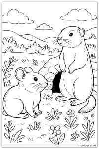 Pika Meeting a Marmot Near a Burrow Coloring Page