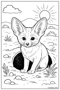 Fennec Fox Sitting by a Burrow Coloring Page