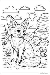 Sitting Fennec Fox in a Canyon Desert Coloring Sheet