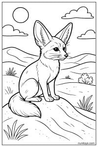 Fennec Fox Sitting on a Desert Dune Coloring Sheet
