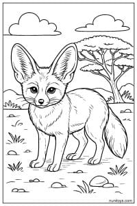 Fennec Fox Standing in a Savanna Coloring Page