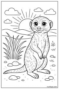 Standing Meerkat in a Sunny Desert Coloring Sheet