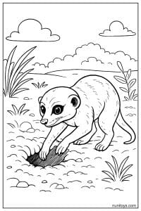 Meerkat Digging in the Ground Coloring Page