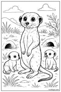 Meerkat Family Near Burrows Coloring Sheet