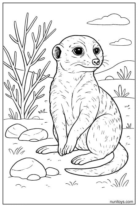 Sitting Meerkat in a Natural Habitat Coloring Page
