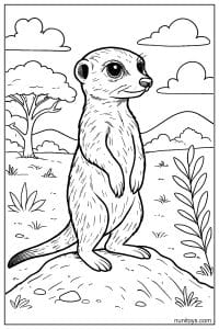 Standing Meerkat in a Savanna Coloring Page