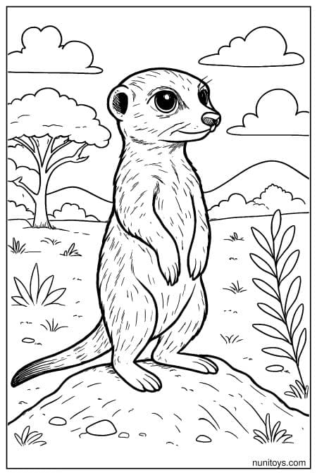Standing Meerkat in a Savanna Coloring Page