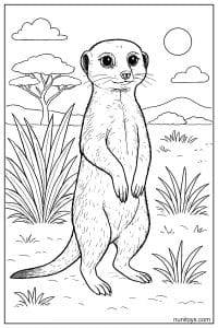 Standing Meerkat in a Savanna Coloring Page