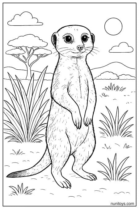 Standing Meerkat in a Savanna Coloring Page