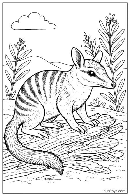 Numbat Resting on a Fallen Log Coloring Page