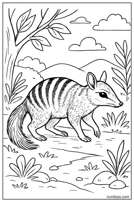 Numbat Exploring a Woodland Path Coloring Sheet