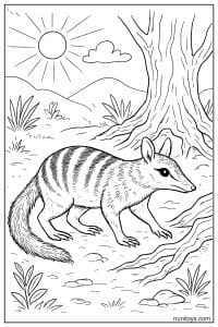 Numbat Walking Past Tree Roots Coloring Page