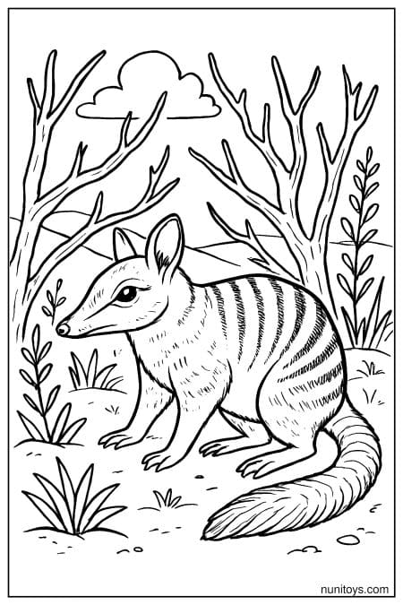 Numbat Walking Through Dry Woodland Coloring Page