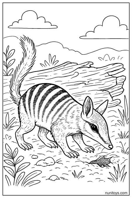 Numbat Searching Near a Fallen Log Coloring Page