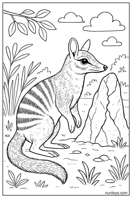 Numbat Standing Beside a Termite Mound Coloring Page
