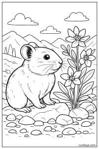 Pika Sitting Beside Alpine Flowers Coloring Page