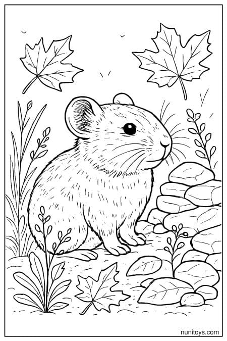 Pika Among Autumn Leaves Coloring Sheet