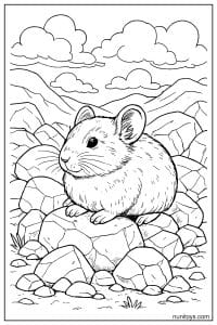 Pika Resting on Rocky Mountain Stones Coloring Sheet