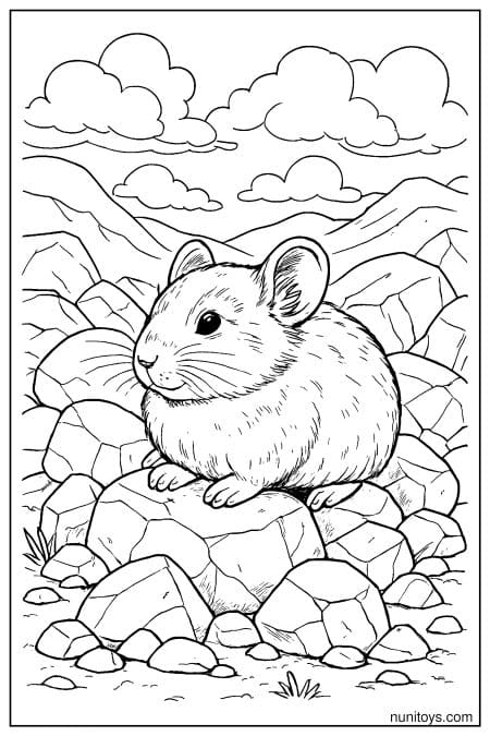 Pika Resting on Rocky Mountain Stones Coloring Sheet