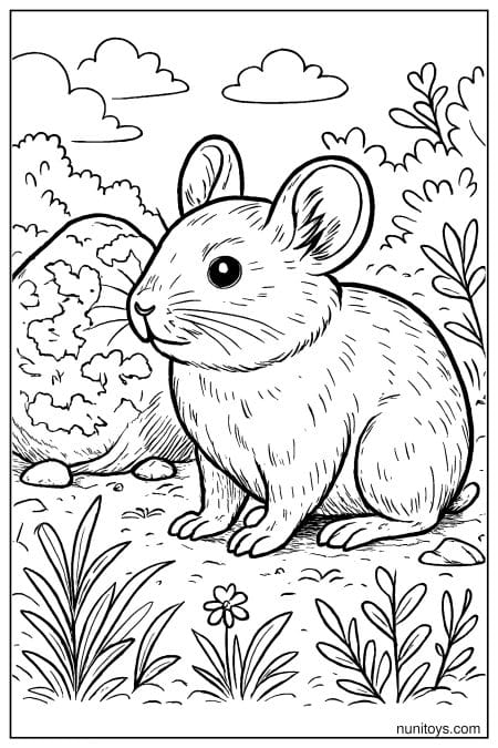 Pika Sitting Beside Alpine Plants Coloring Sheet