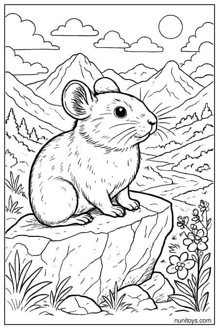 Pika Sitting on a Mountain Ledge Coloring Page