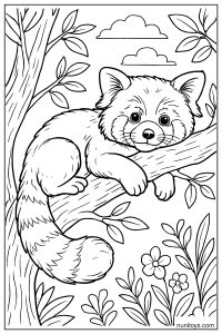Red Panda Resting on a Tree Branch Coloring Page