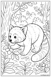 Red Panda Walking Through Forest Leaves Coloring Page