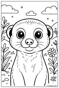 Meerkat Portrait with Flowers Coloring Page