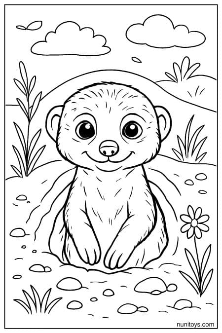 Meerkat Sitting in a Desert Coloring Page