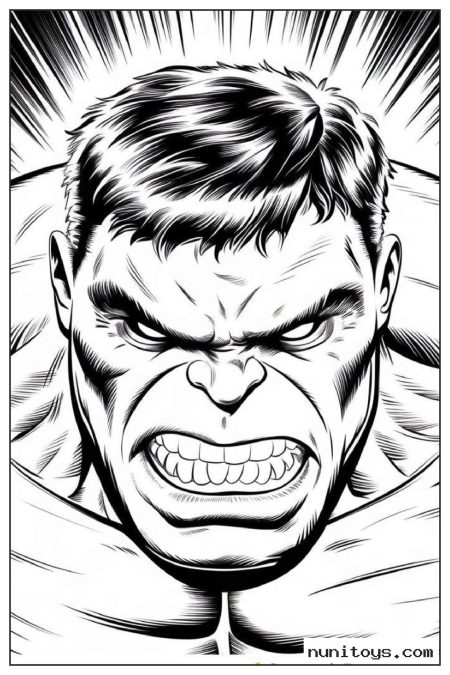 Angry Hulk Face Close-Up Coloring Page