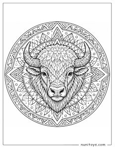 Bison Head Geometric Mandala Coloring Page