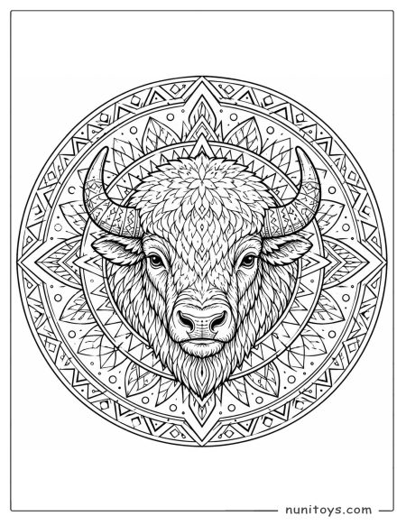 Bison Head Geometric Mandala Coloring Page