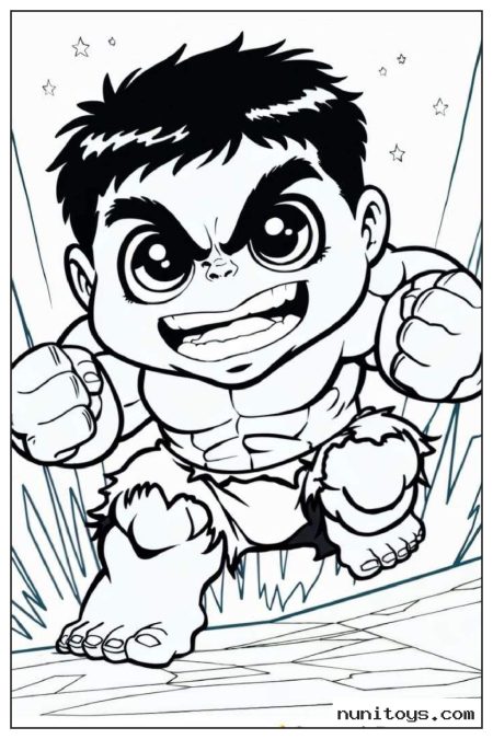Chibi Hulk Charging Forward Coloring Page