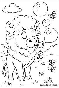 Funny Bison Blowing Bubbles Coloring Page