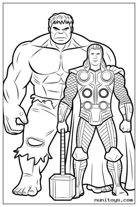 Hulk and Thor Standing Together Coloring Page