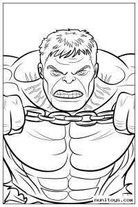 Hulk Pulling Heavy Chain Close-Up Coloring Page