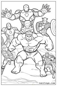 Hulk with Iron Man and Avengers Coloring Page