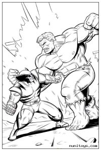 Hulk and Wolverine Battle Coloring Page