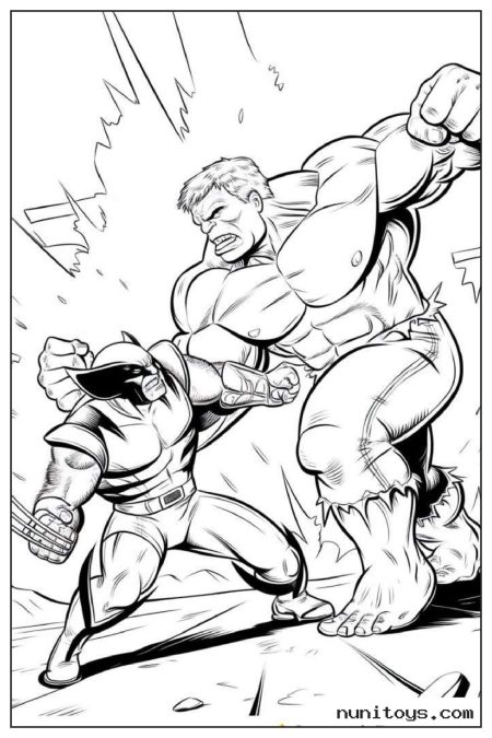 Hulk and Wolverine Battle Coloring Page