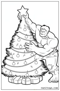Hulk Decorating Christmas Tree with Star Coloring Page